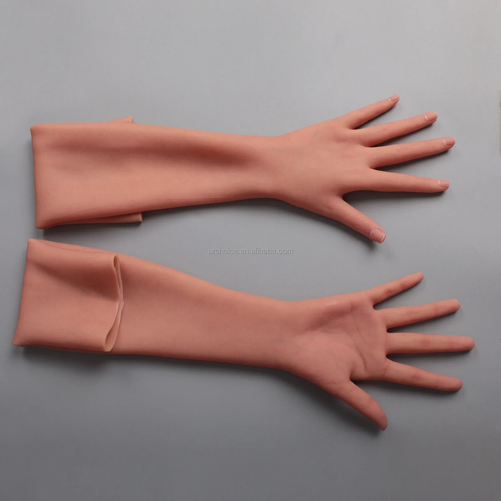 

Spotlight Delicate Vein Makeup Young Girl Fake Hands Female Silicone Hand Gloves 65 cm Length Real Touch for Cosplay Cover Sca