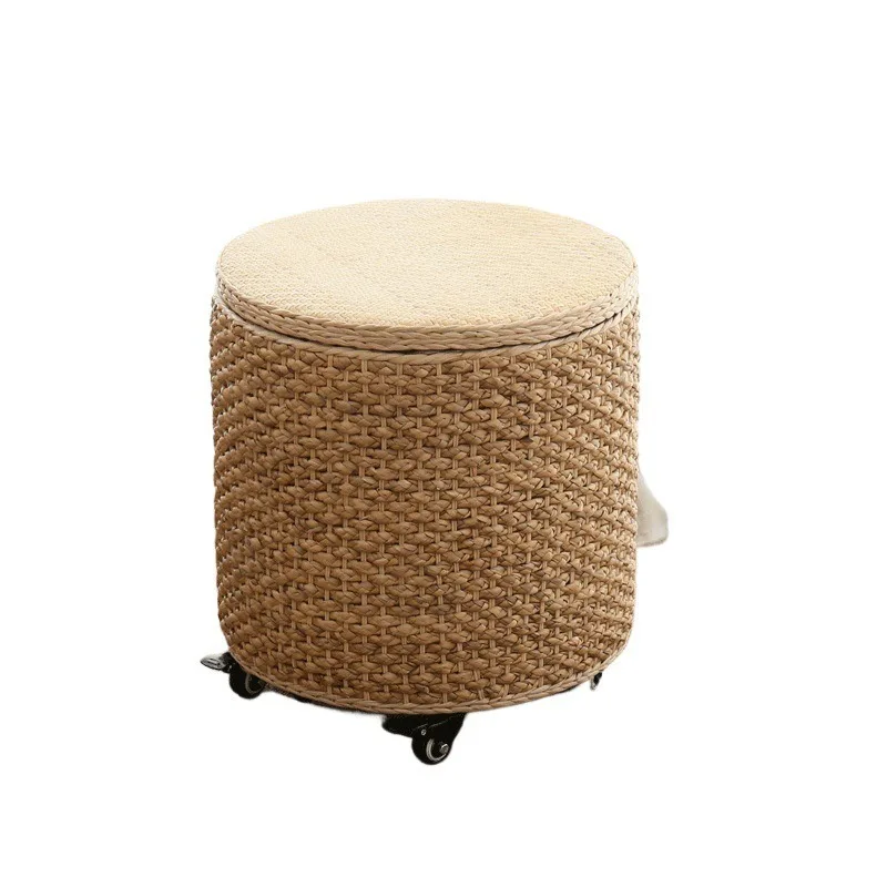 Nordic pastoral rattan storage stool, removable storage shoe changing stool, living room stool with pulley stool creative seat