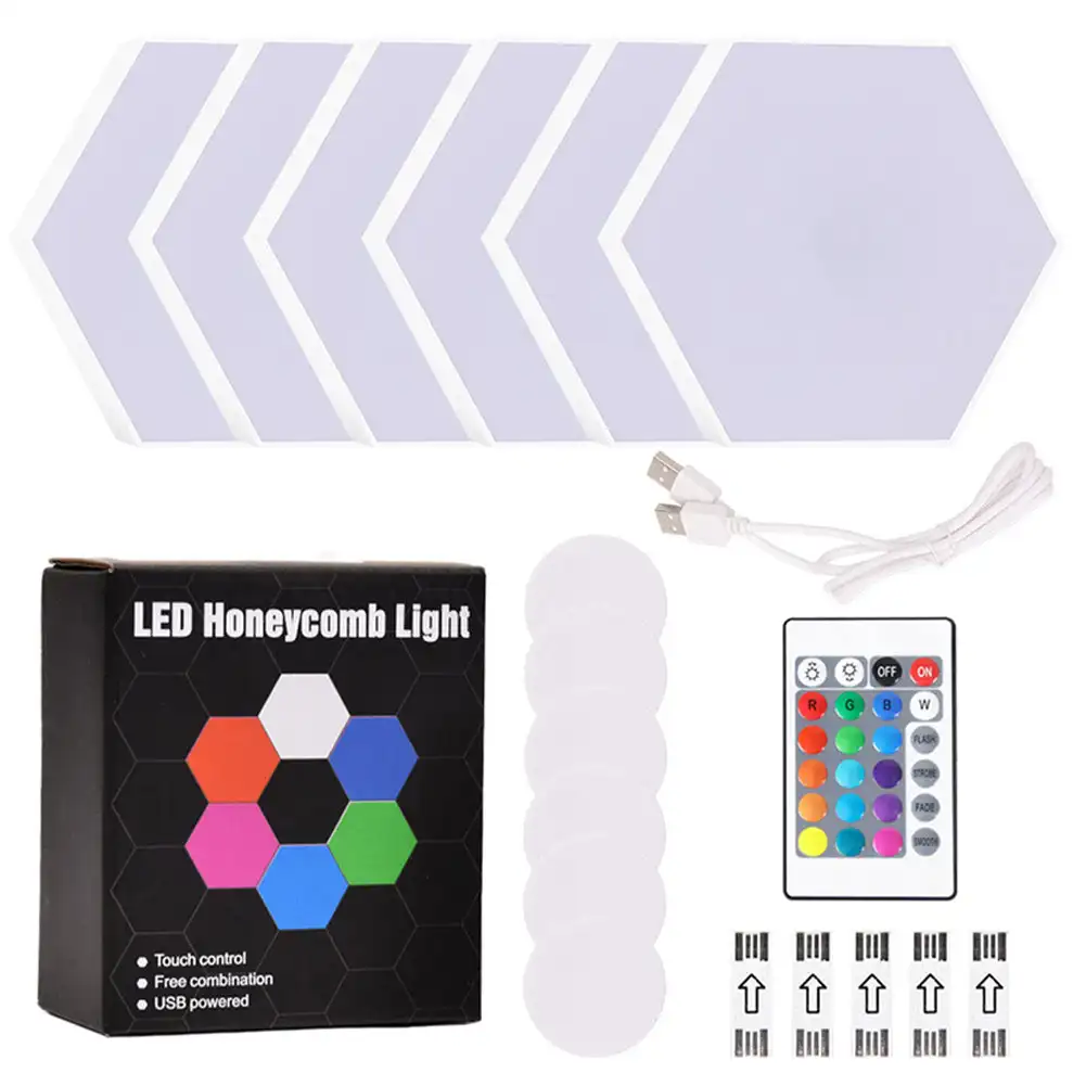 6PCS RGB LED Quantum Hexagon Lamp Touch Sensor Night Light Bedroom Honeycomb Wall Lamps Wireless Control Colorful Light