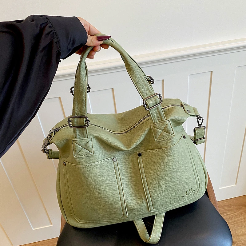 Khaki Commuter Shoulder Bags for Women 2026 Luxury Designer Handbags Pure Color Causal Bag Big Capacity Crossbody Tote Travel