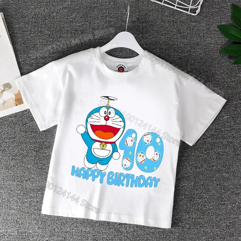 Doraemons Kleidung Kinder Sommer Geburtstag T Shirt Druck Cartoon Junge Mädchen Kurzarm Tops Baby T Kleidung Kind Geburtstag geschenk