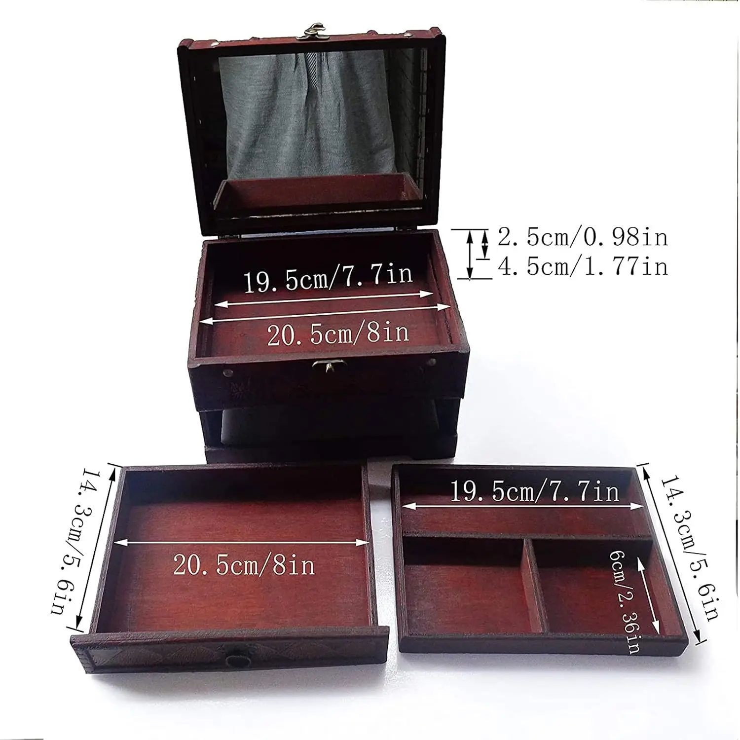 Classic Wooden Jewelry Box with Mirror & Drawer Mother's Day Gift for Women Girls