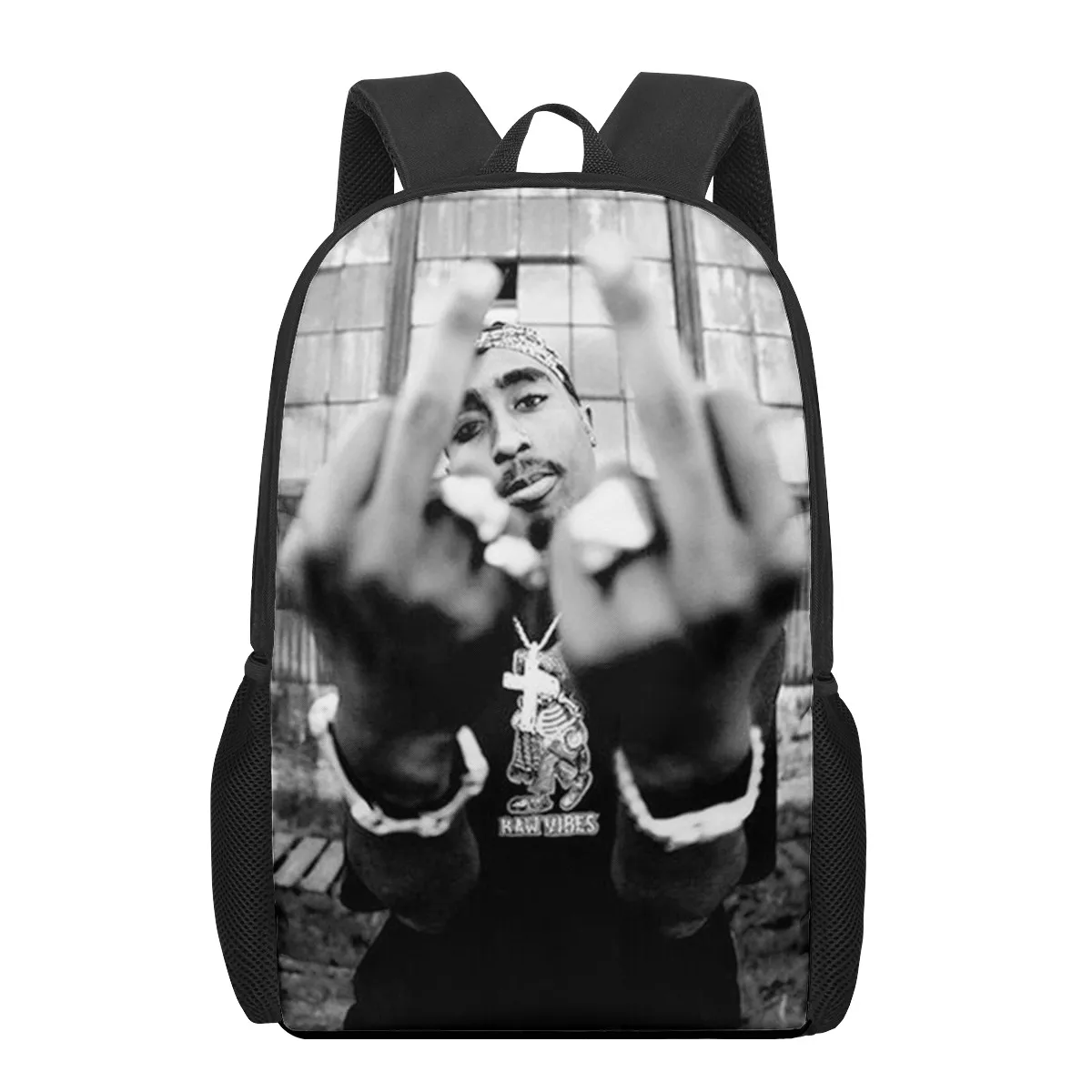 Rapper 2pac Sänger Tupac Muster Kinder Schultaschen für Mädchen Jungen Teenager Schulrucksäcke Kinder Schulranzen Studenten Büchertasche