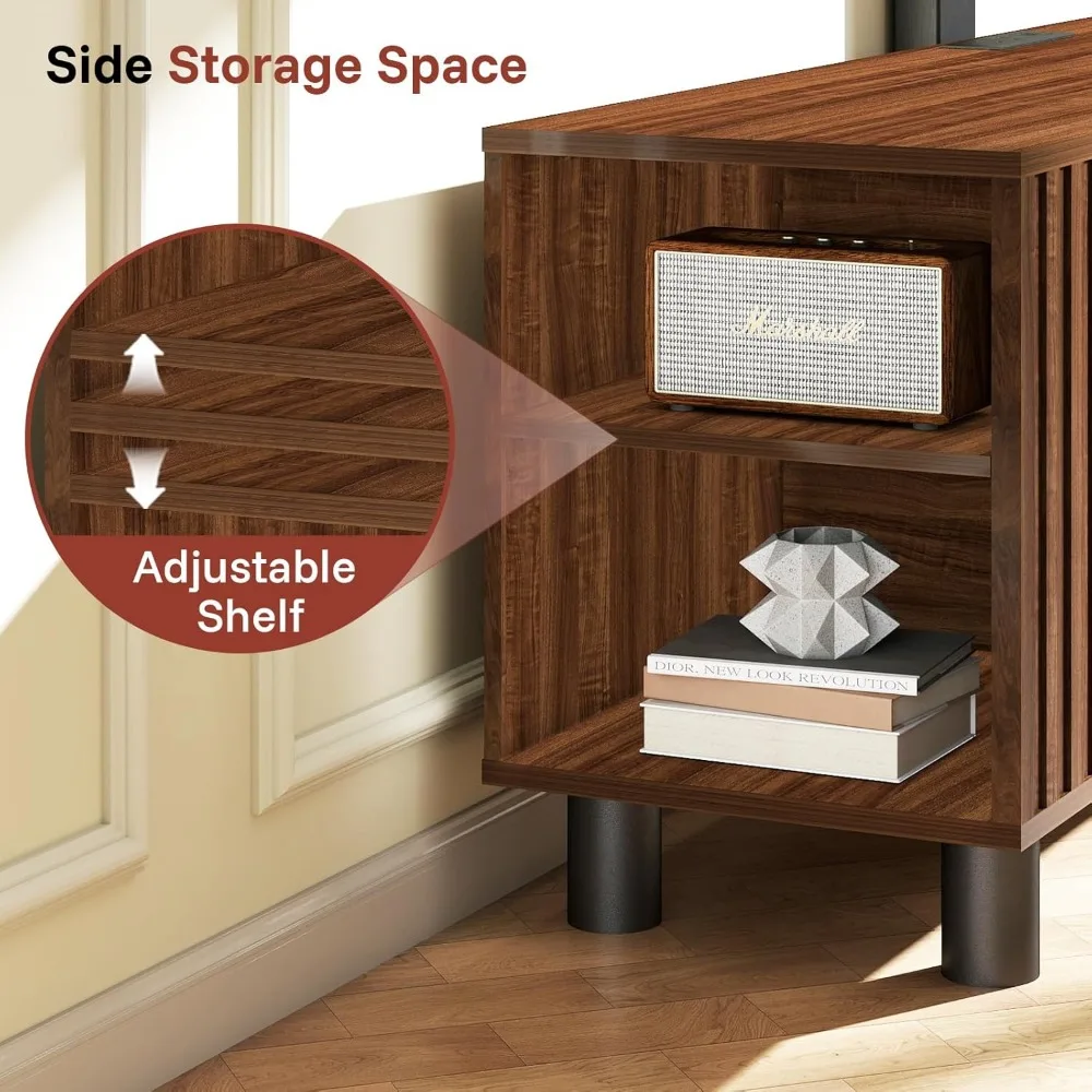 TV-Stand with Mount - Mid Century Modern Television Stands for 75 Inch TV - Walnut TV Console Table with Portable Outlets