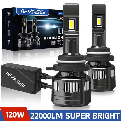BEVINSEE V45 H7 bombillas LED para faros de coche CANBUS H4 haz alto/bajo 120W 22000LM H11 H1 9005 HB3 9006 HB4 9012 HIR2 faros delanteros de coche 12V For Audi A4 B8 B9 A6 C7 C8 A5 B9 Q5 8R 8S Q7 4M