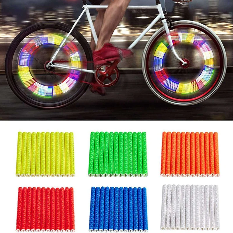 12Pcs Fahrrad Rad Speichen Reflektierende Aufkleber Bunte Rohr Warnung Sicherheit Licht DIY Radfahren Reflektor Reflektierende Sicherheit Kit