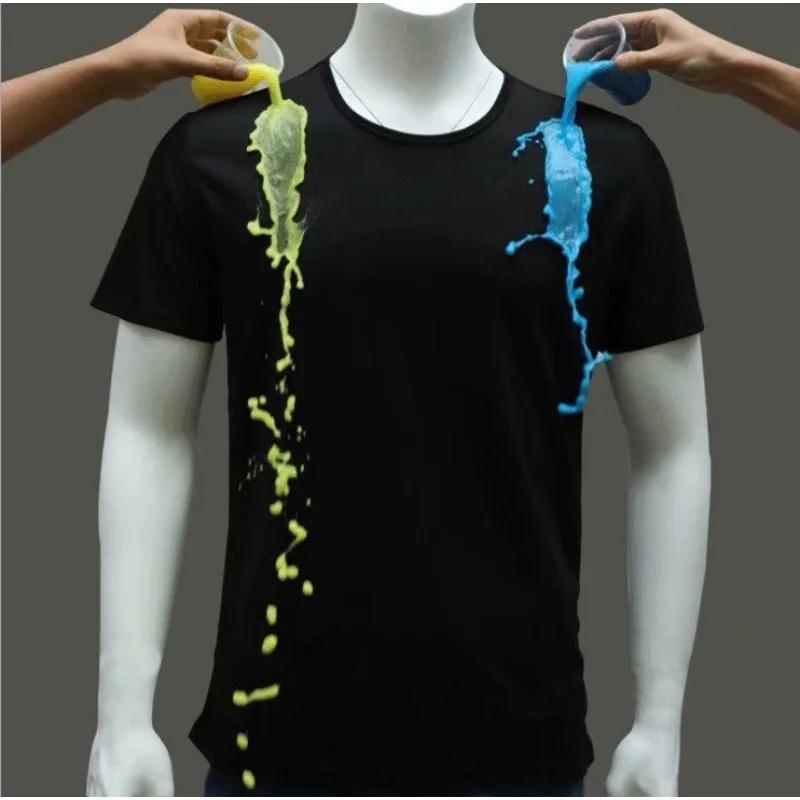 New Mens Breathable T-Shirt Summer Hydrophobic Waterproof Dirt Proof Tops T-shirt Stain Resistant Fabric Smart Minimalist Shirt