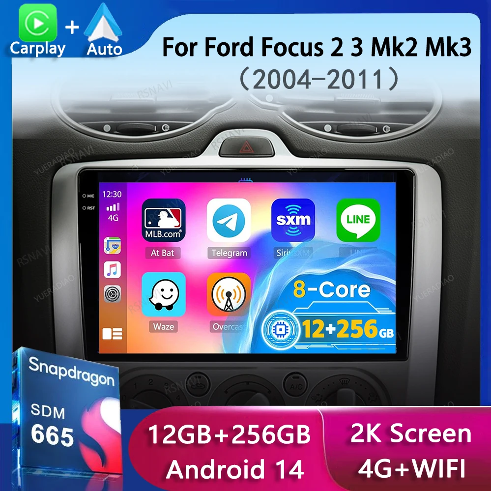 

Android14 Carplay Автомобильный радиоприемник для Ford Focus 2 3 Mk2 Mk3 2004-2008 2009 2010 2011 Навигация GPS Мультимедийный плеер WiFi + 4G Стерео