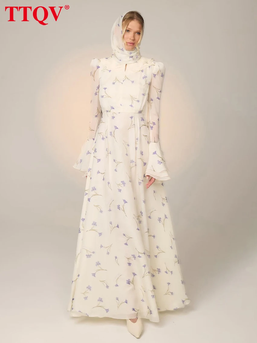 

TTQV Fashion Loose Print Women's Dress 2026 Spring O-Neck Long Sleeve Maxi Dresses Lady Elegant Classic High Waist Female Dress