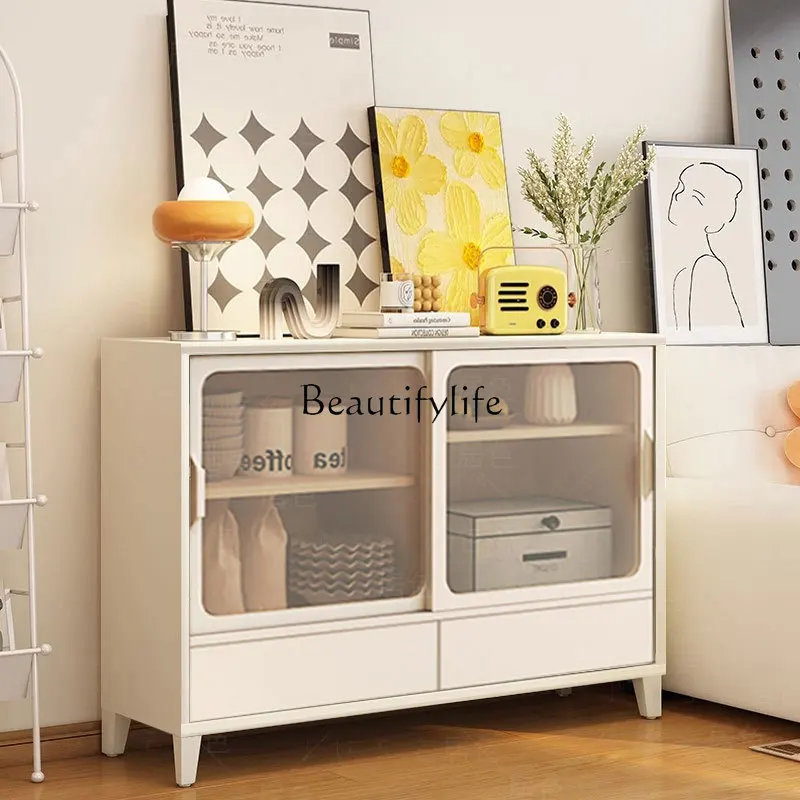 Living Room Cream Style Ultra-Thin Sideboard Cabinet Minimalist European Style Chest of Drawers