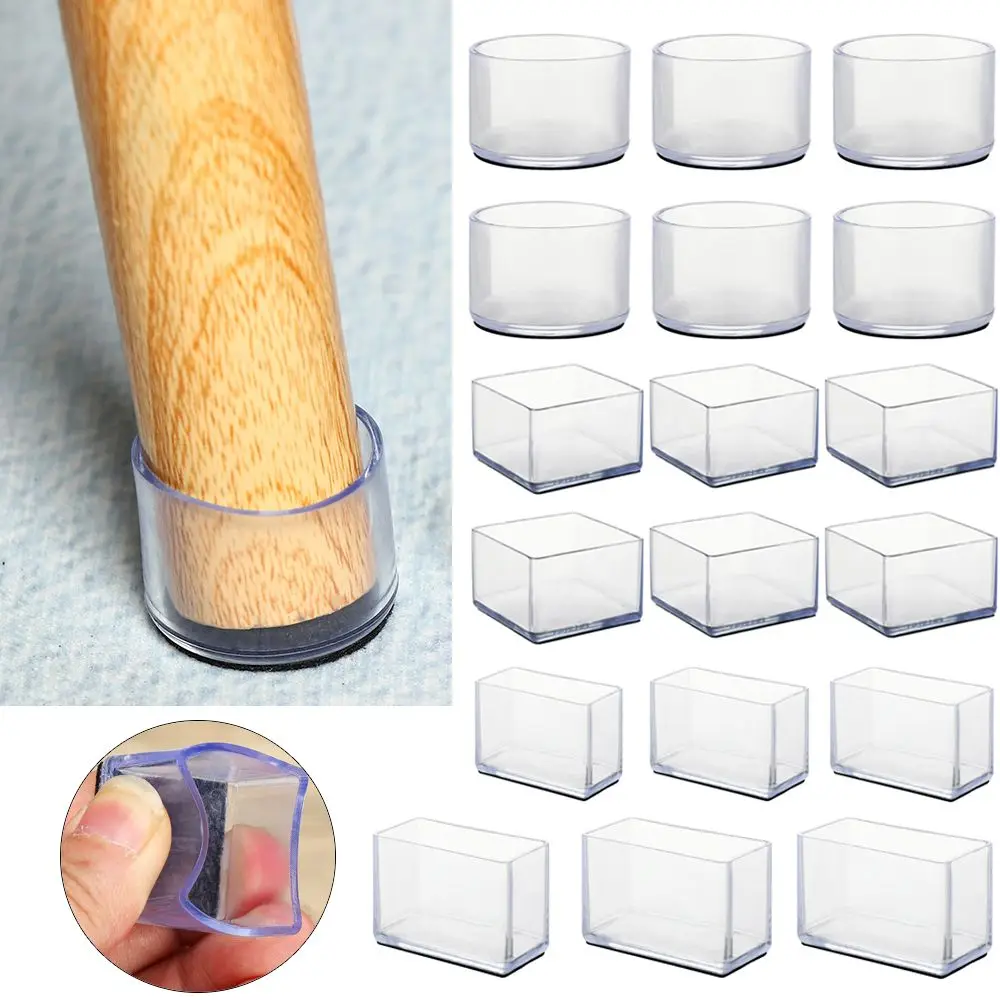 4 Pcs/Set Silicone Pads Transparent Table And Chair Leg PVC Caps Round Bottom Foot Cover Non-slip Furniture Floor Protector Pads