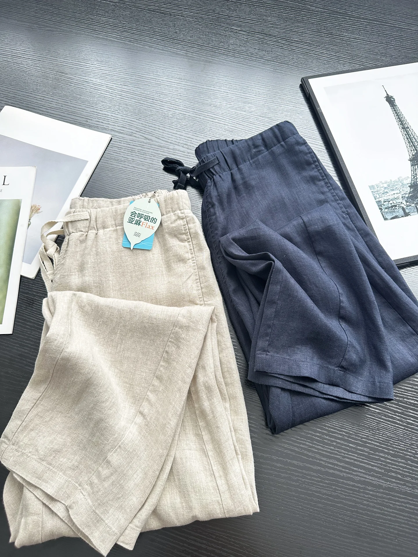 

Breathable Linen Men's Casual Pants Loose Fit Straight Leg Elastic Waist Long Trousers Comfortable Loose Style Summer Wear