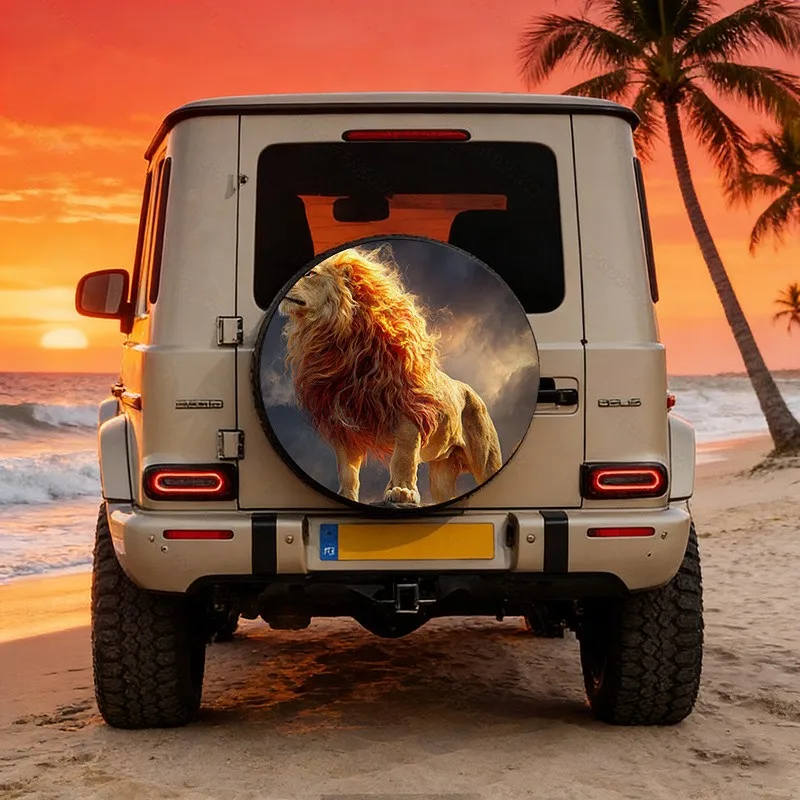 

Majestic Lion Peak Graphic Polyester Spare Tire Cover Durable Off-Road SUV Wheel Protector