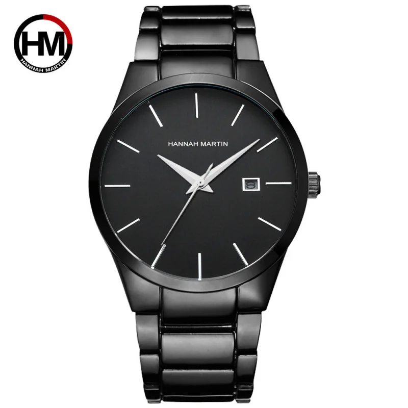 Hannah MartinWaterproof Tungsten Black Steel BeltwatchesWatch Business Calendar Quartz Men's Watch