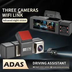 ZOYOSKII 3-Way Dash Cam Front 4K Rear 1080P Interior 1080P GPS WiFi 6 Voice Control DVR Camera for Vehicle