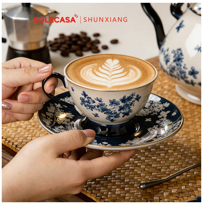

SOLECASA | SHUNXIANG Ceramic Coffee Cup Set with Saucers Tea Breakfast Mug Gift Box
