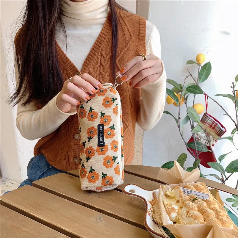 1pc Pencil Case Korean Retro Pencilcase Corduroy Pen Case School Supplies Pencil Pouch Stationery Organizer