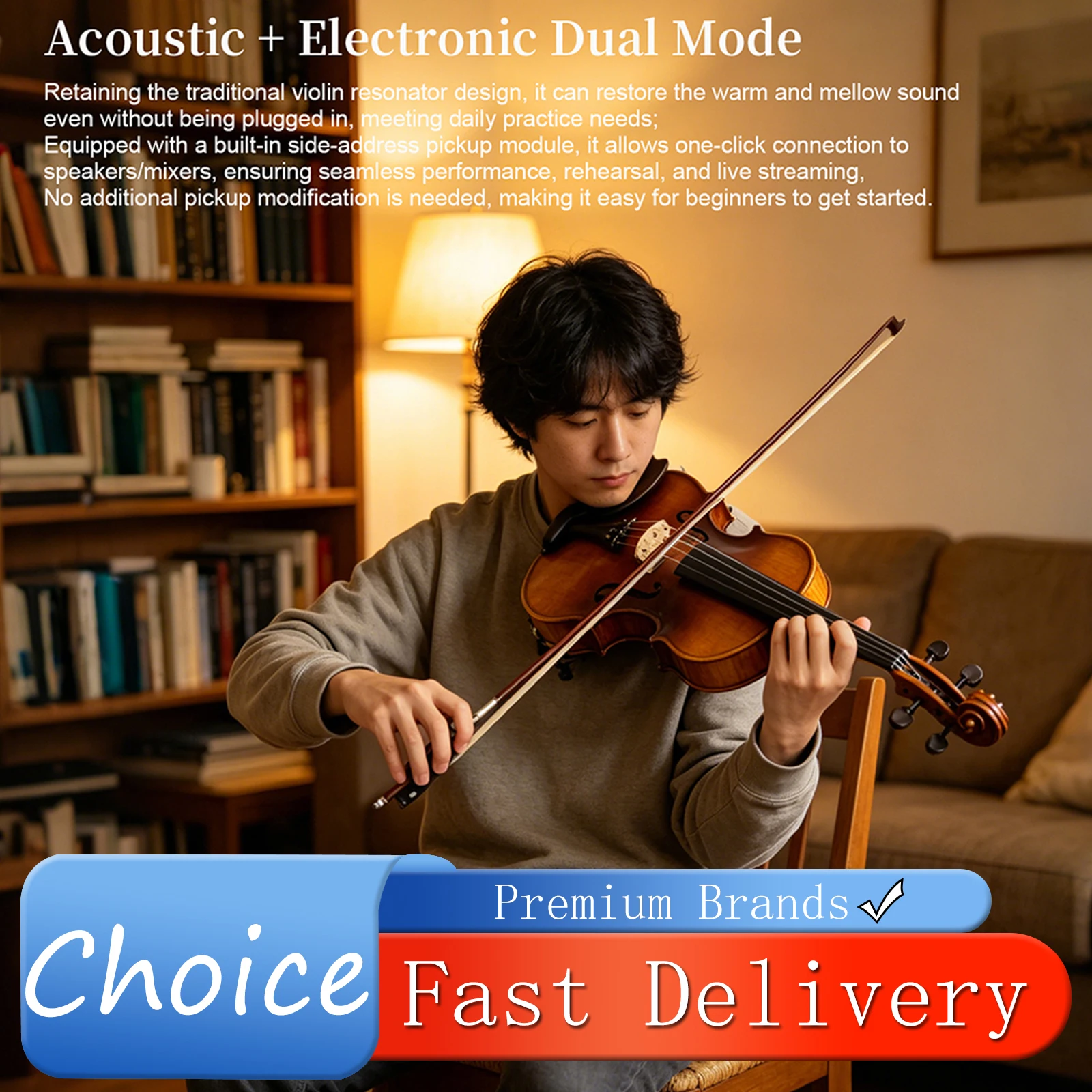 AV-E320 Acoustic Electric Violin Solid Maple EQ Pickup Violin Ebony Fitting With Hard Case & Octagonal Bow For Beginner
