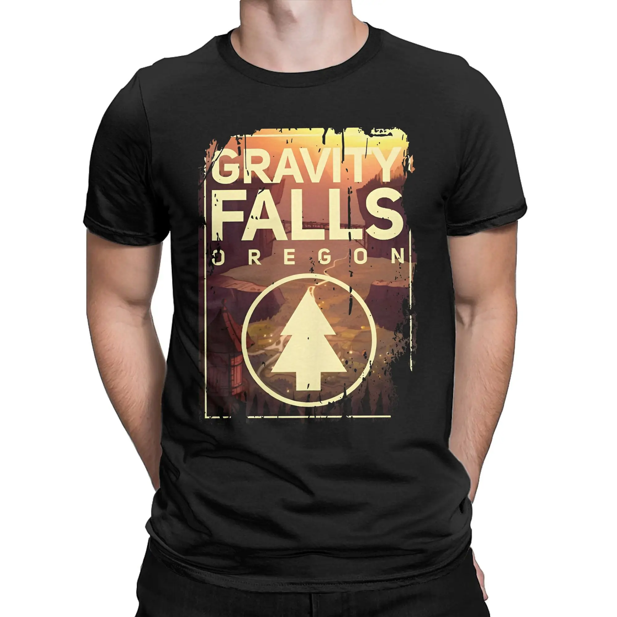 Men T-Shirts Gravity Falls Oregon Poster Creative Cotton Tees Short Sleeve Mystery Shack T Shirt Crewneck Clothing Gift Idea