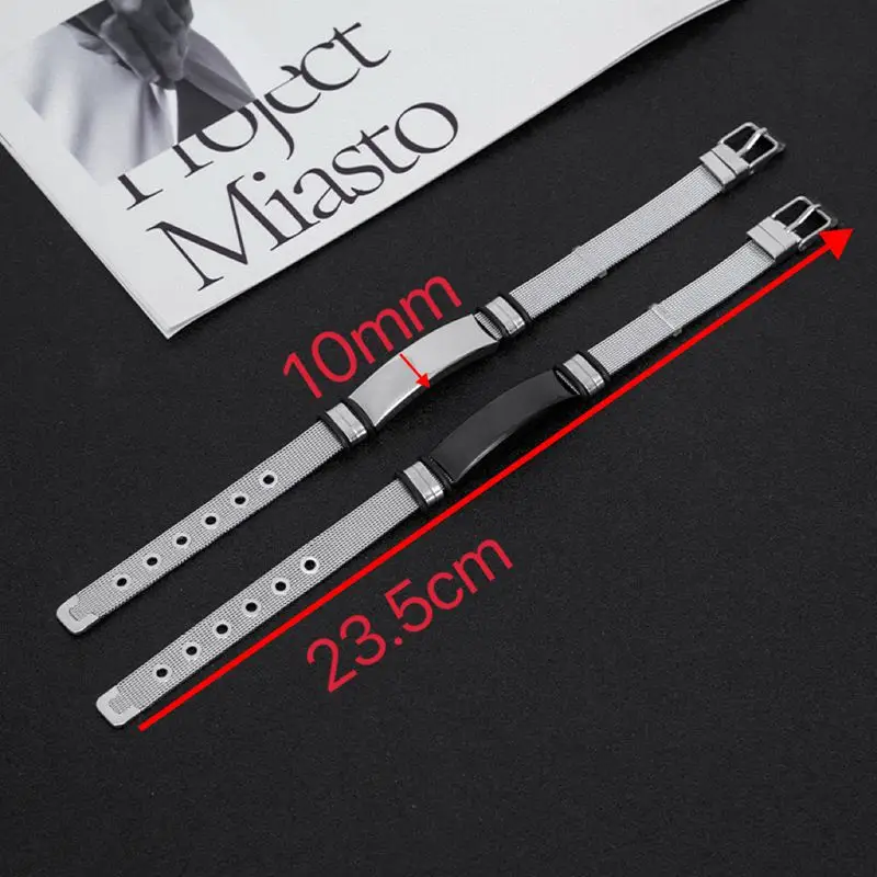 10pcs Simple Fashionable  Punk Titanium Steel  Bracelets For Men Can Be Engrave  With Laser Carved Watch Straps Charm Bracelets