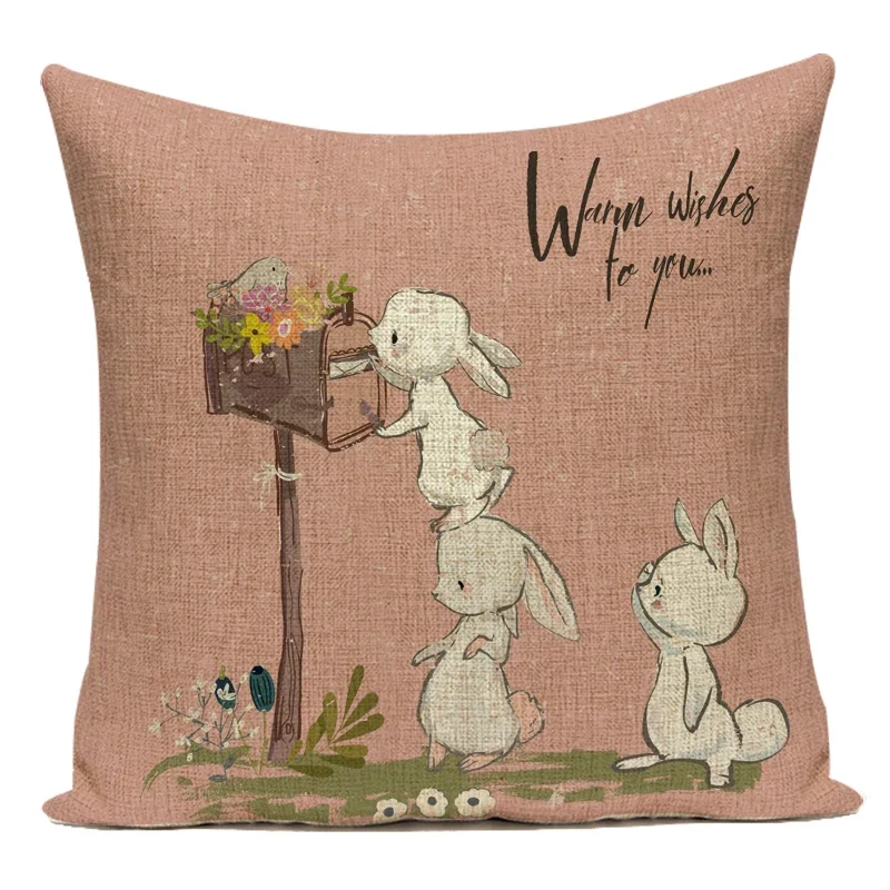 Decorative Throw Pillows Case Cute Cartoon Lovely Animals Rabbits Cojines Decorativos Para Sofá Pillow Cushion Cover Pillowcase