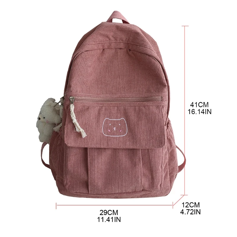 Corduroy Women Backpack Bear Printed Simple Solid Color Female Teens Schoolbag Girl Travel Shoulder Backpack Korean Style