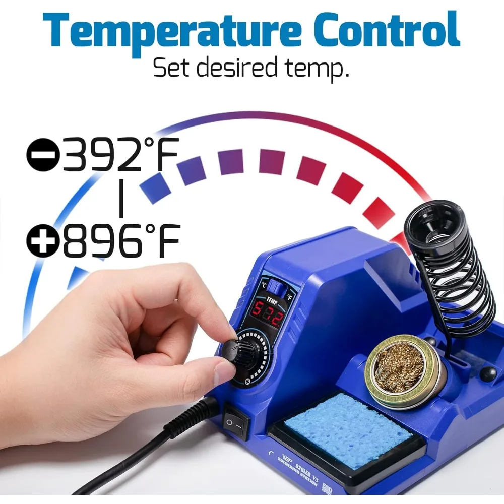طقم مكواة لحام بقدرة 130 وات كحد أقصى مع تحكم في درجة الحرارة، وضع النوم، تحويل C-F، سلك لحام، أطراف، ملاقط