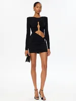 CNYISHE O Neck Hip Wrap Women Dresses Long Sleeve Hollow Out Fashion Sexy Club Skinny Solid Hip Wrap Bodycon Female Elegant - Image 3