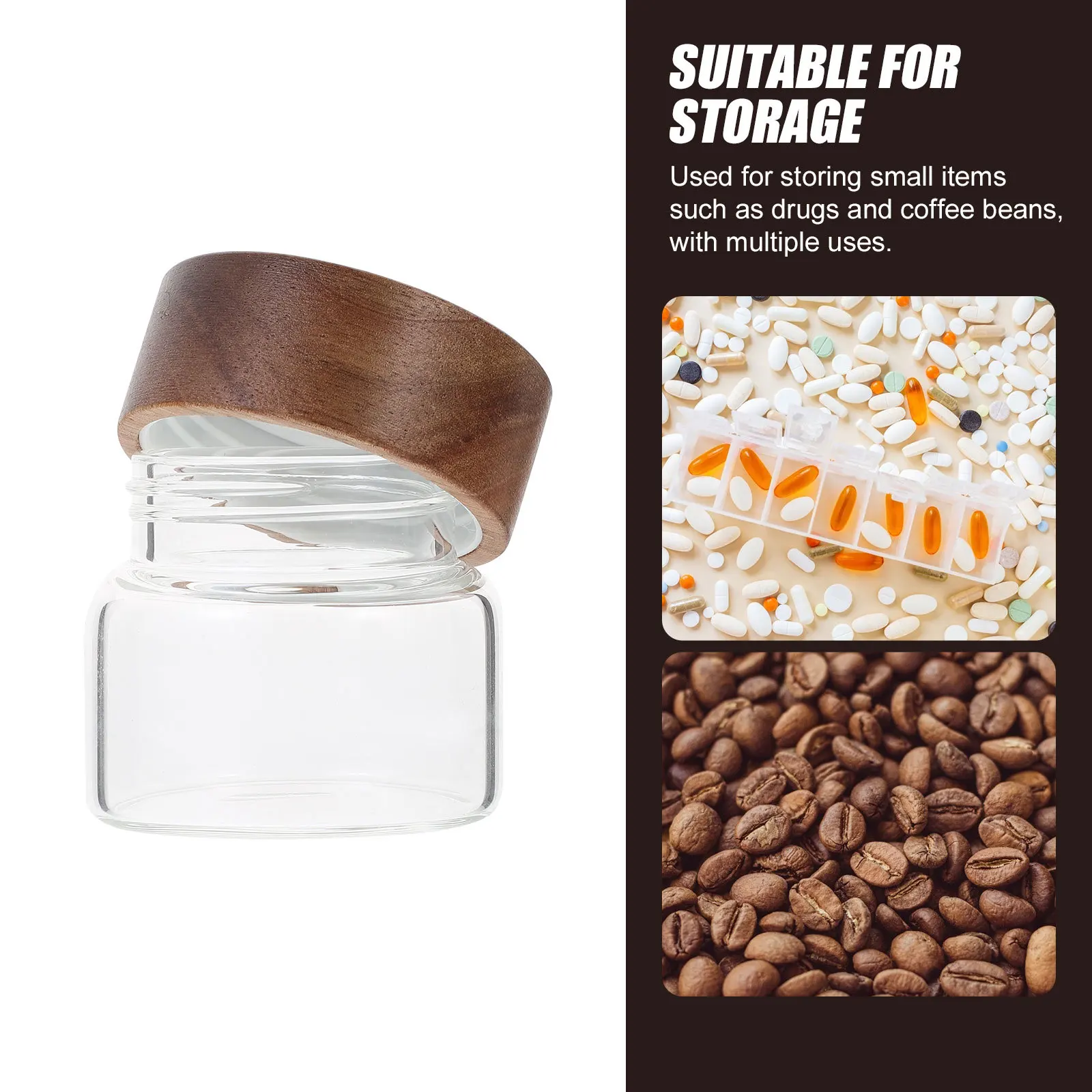 木製蓋とシリコンシール付きガラス保存瓶、気密食品容器、キッチン用透明キャニスター、コーヒー、紅茶、砂糖保存用