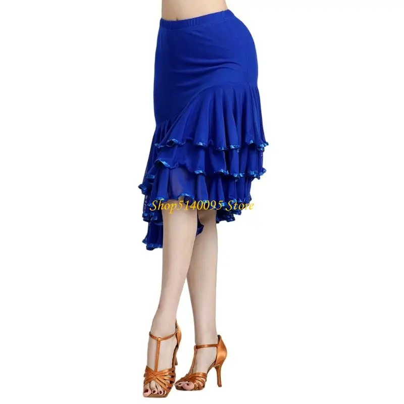 DXAE Thanh Lịch Khiêu Vũ Váy Lưới Dài Xoay Không Đều Váy Khiêu Vũ Khiêu Vũ