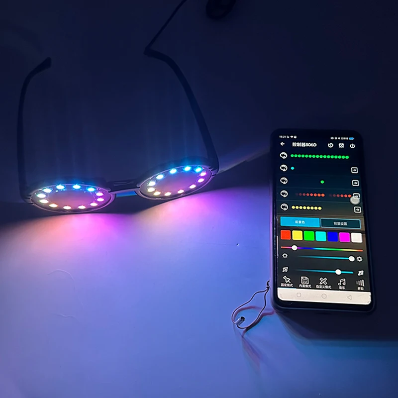 Gafas LED de colores para hombre y mujer, lentes luminosas con Control por Bluetooth, montura redonda decorativa, por la noche, novedad