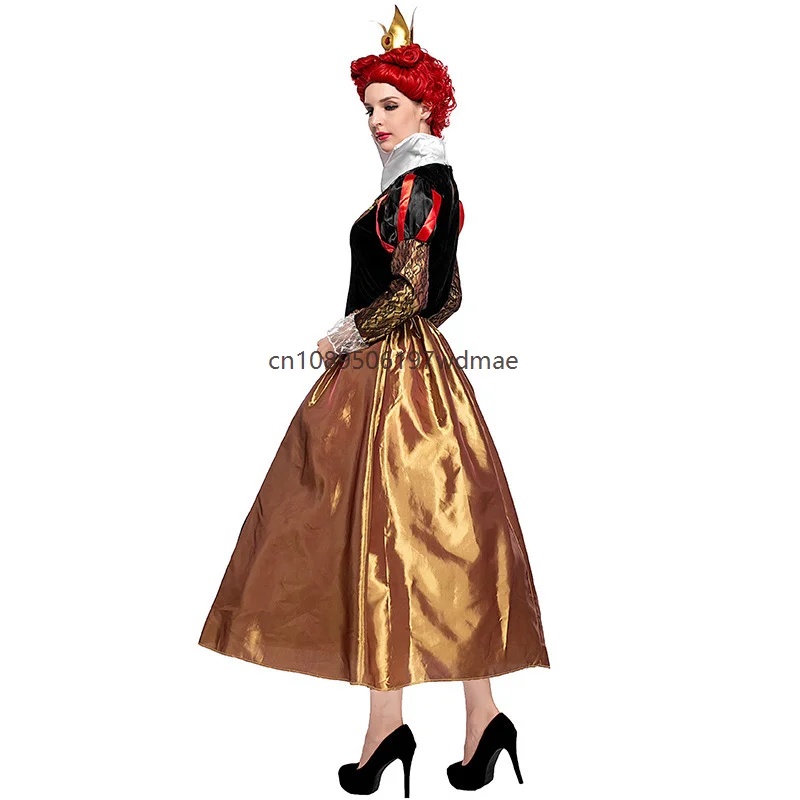 

A Court Retro Queen Cosplay Party Outfit Adult Gold Luxury Heart Print Dress With Headdress Witch Role Stage Performance Costume