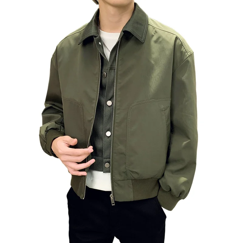 

Double Placket Splice Cargo Jacket Men Japanese Korean Streetwear Fashion Loose Causal Vintage Bomber Jacket Coat Man Outerwear