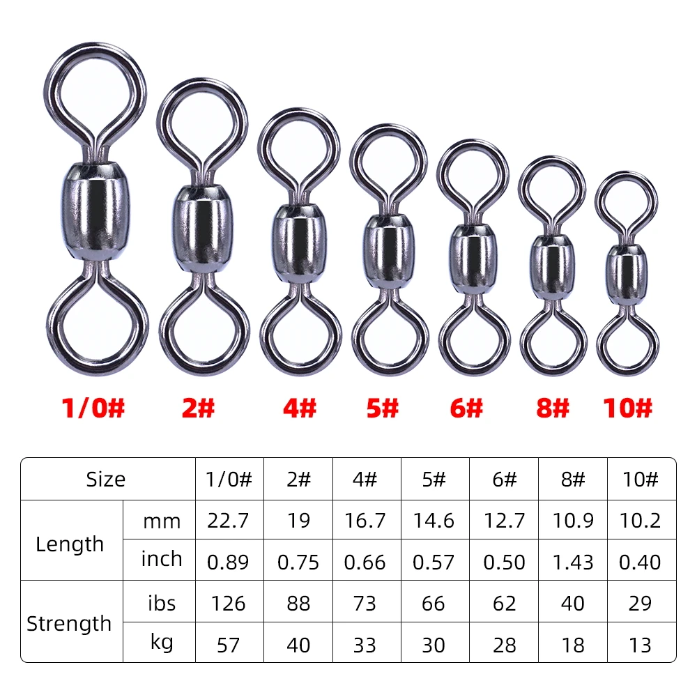 HirisiTK 30pcs Stainless Steel Rolling Barrel Fishing Swivels Line Connector Micro Swivel Solid Rings Fishing Accessories