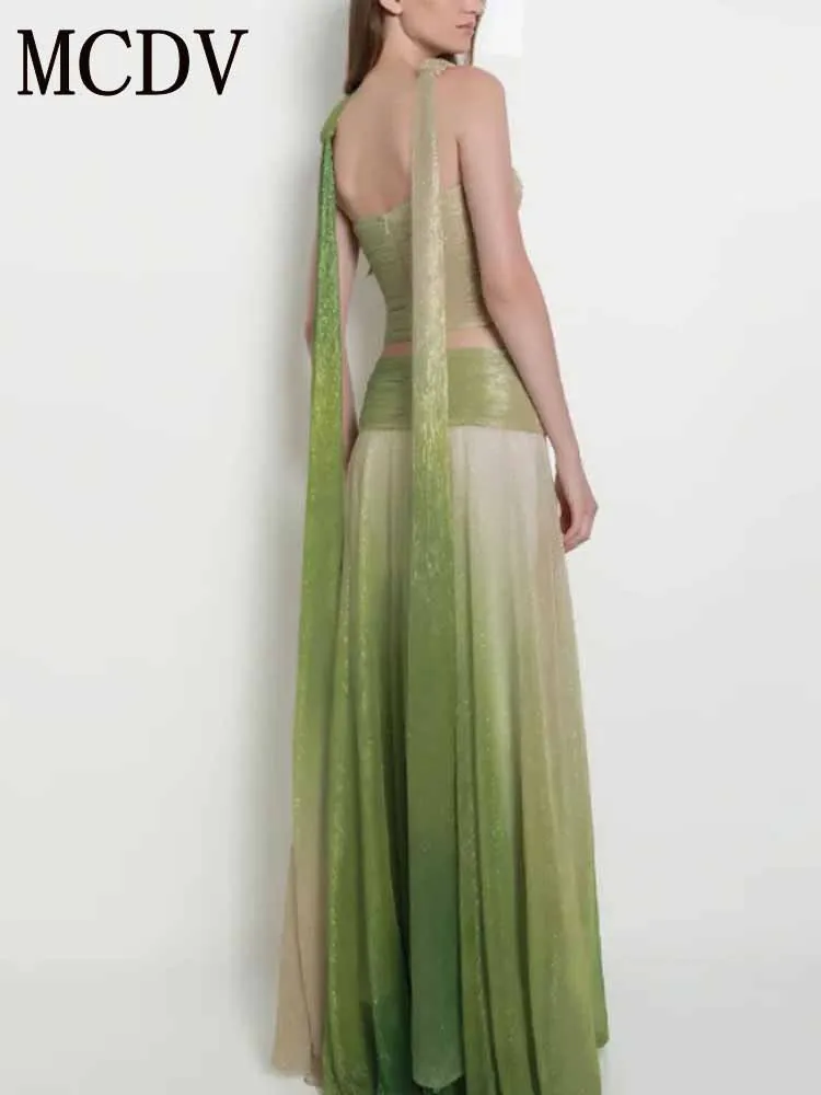 

Шикарная плиссированная длинная юбка с градиентом, женский тонкий укороченный топ с лямкой на шее и открытой спиной, юбка трапециевидной формы длиной до пола, женская элегантная пляжная одежда