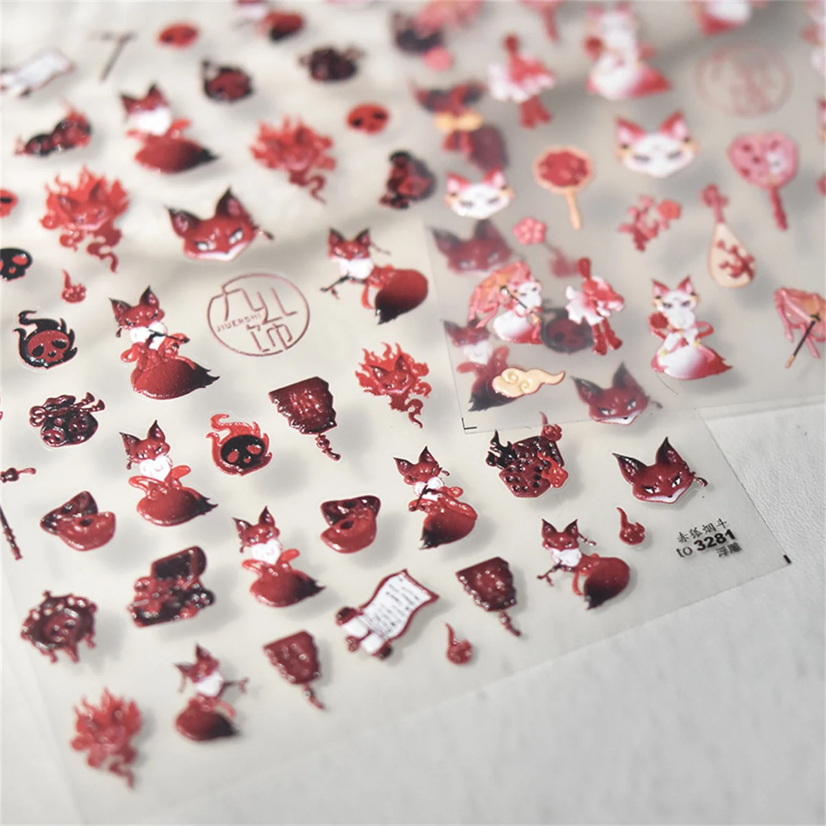 1 Stuks Cartoon 5d Reliëf Roze Zwarte Rode Vos Nail Art Stickers Kawaii Dieren Zelfklevende Overdracht Nagel Decoraties Slider Stickers Diy