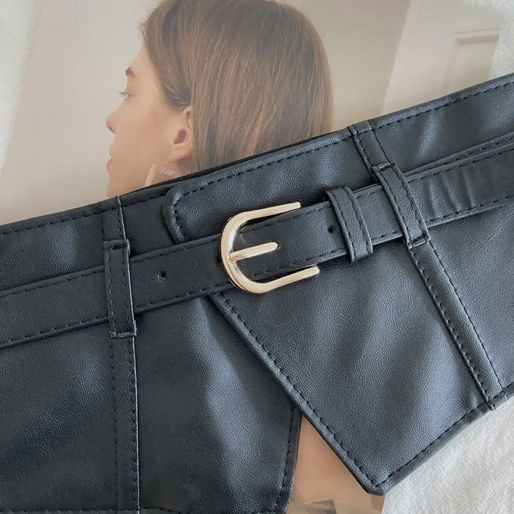 Elegante ajustável elástico cummerbunds couro do plutônio cor sólida cinto largo cintura preto espartilho menina