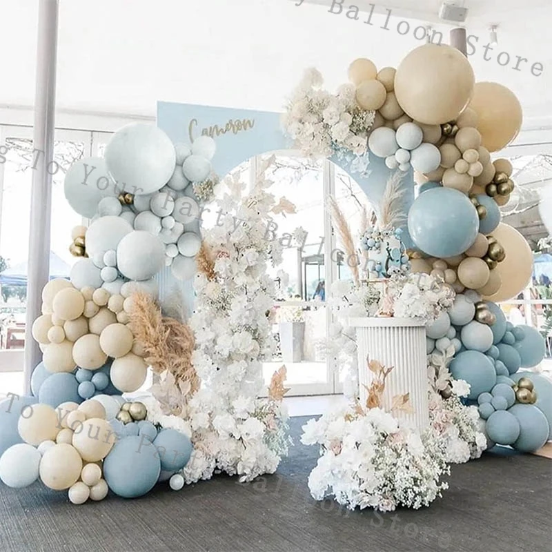 

Macaron Blue Balloons Arch Garland Kit Kids for Birthday Party Decoration Sand White Ballon Baby Shower Wedding Decor Supplies