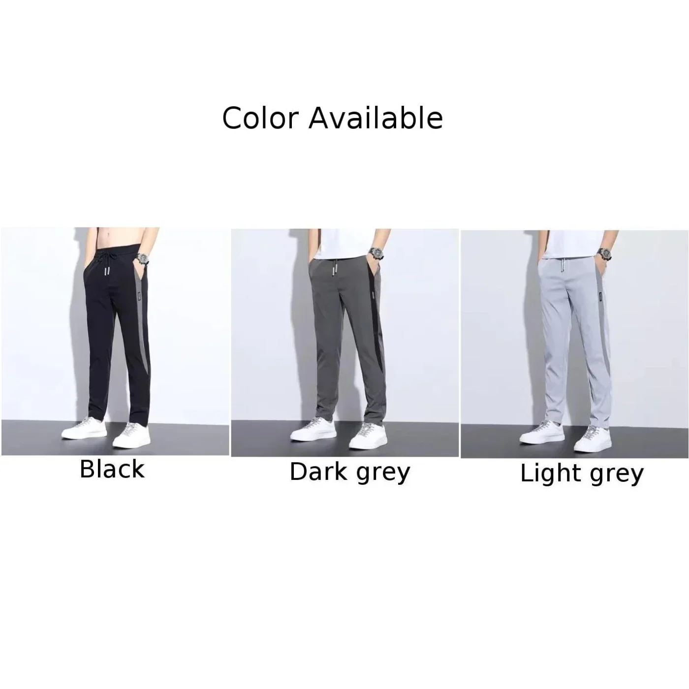 Mens Summer Ice Silk Loose Contrast Casual Pencil Draping Straight Pants Sports Quick Dry Thin Trousers Versatile Men's Pants