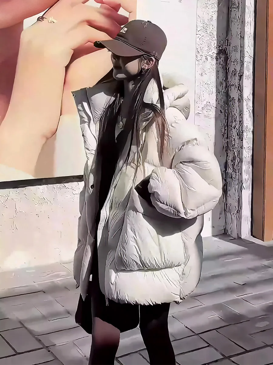 

Winter Thiened Warm Small Puff ort down Jaet Women's Coat Sli Versatile Beige Commute Sle White Du Feather