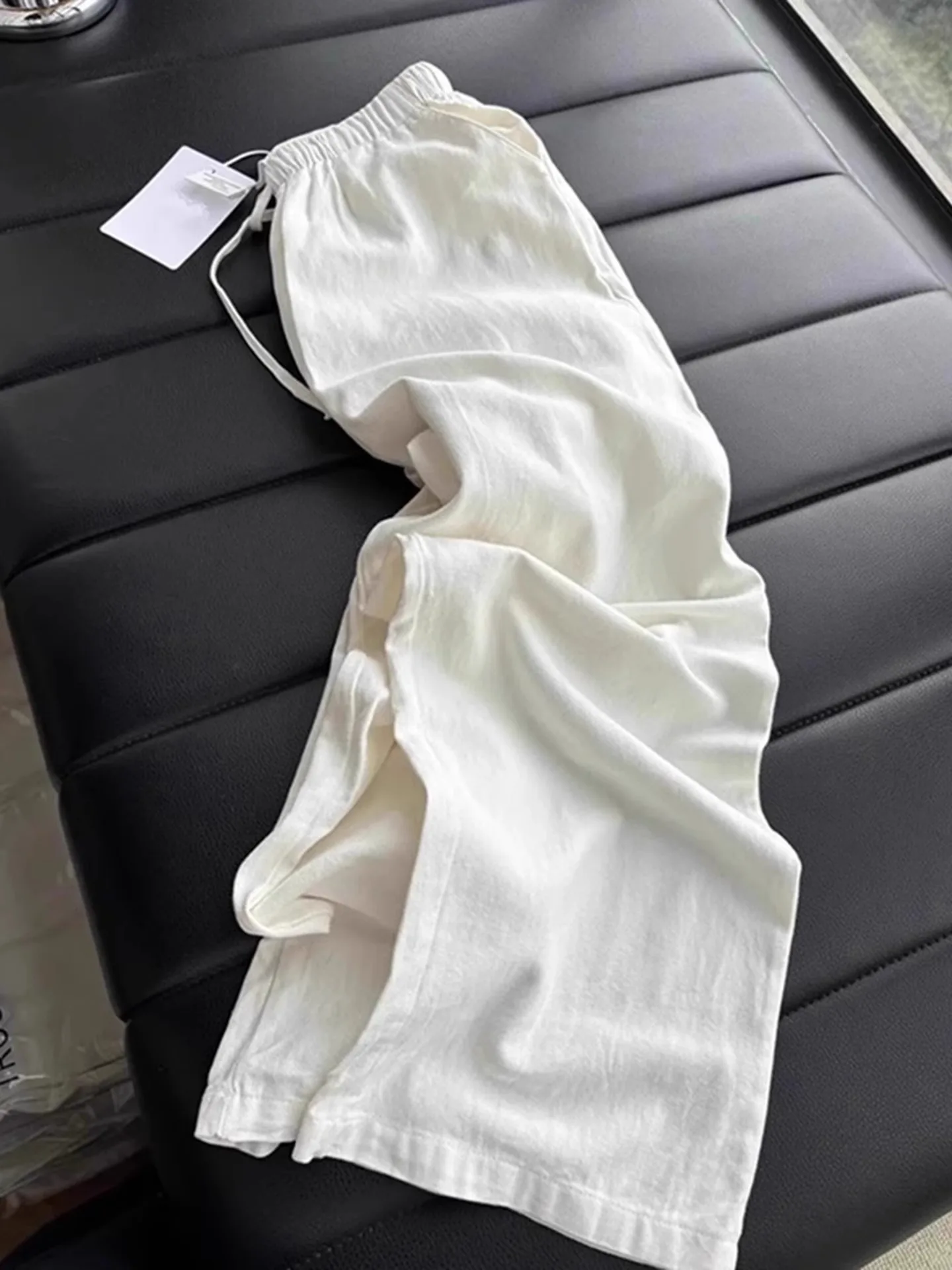 

White Linen Qui Dry Summer Thin Breathable Wide Leg Pants Lazy Loose Feel Cotton Linen Straight Leg Pants