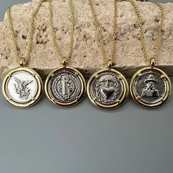 Religious Cross Jesus Sacred Heart Pendant Necklace Vintage Metal Jewelry For Women