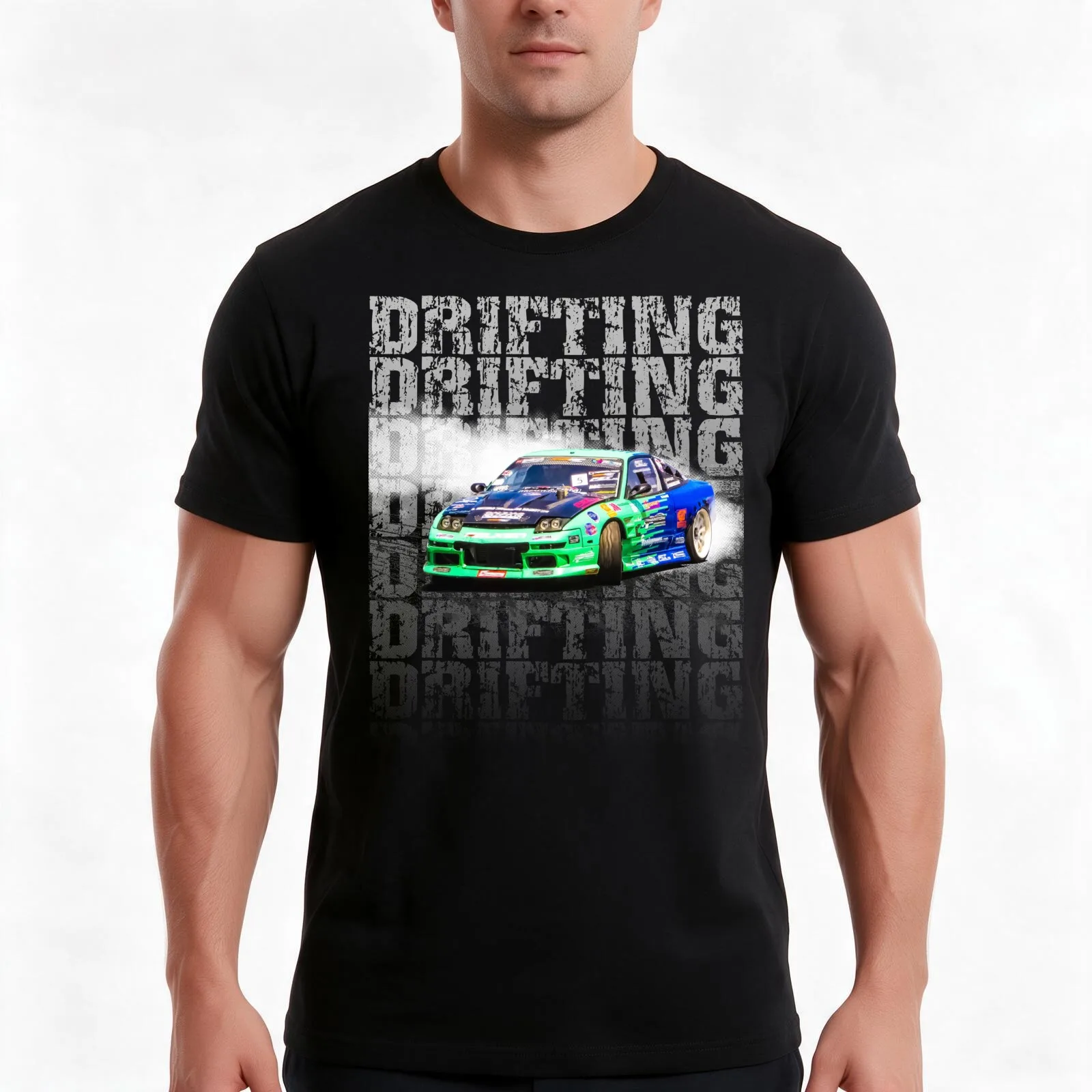 Drifting Drift Car Design T-Shirt, Summer Casual Cotton Tee, Oversized Streetwear Tops, Vintage Graphic Print, Unisex Men Women
