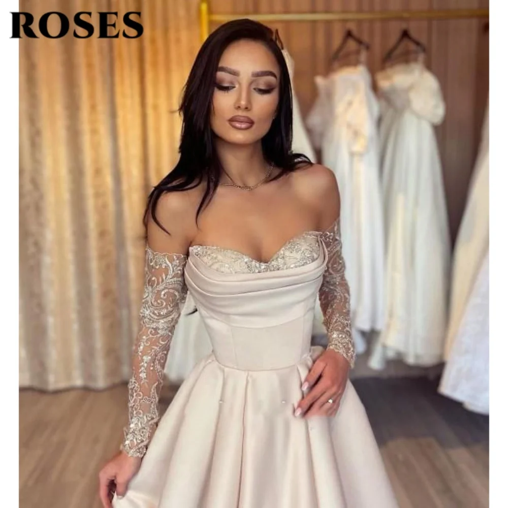 ROSES Wihte Elegant Sweetheart Prom Dress Sexy Lace Prom Gown for Woman Satin A-Line Party Dresses vestido de fiesta de boda