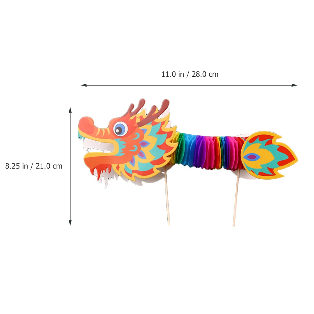 4Pcs Spring Festival Paper Dragon Decorations Chinese 3D New Year Party Photo Props Handheld Craft Garland Supplies