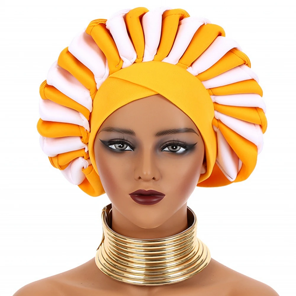 

2024 New Already Made African Auto Gele Headtie Nigeria Wedding Geles Women Turban Cap Female Head Wraps Bonnet Crown Style