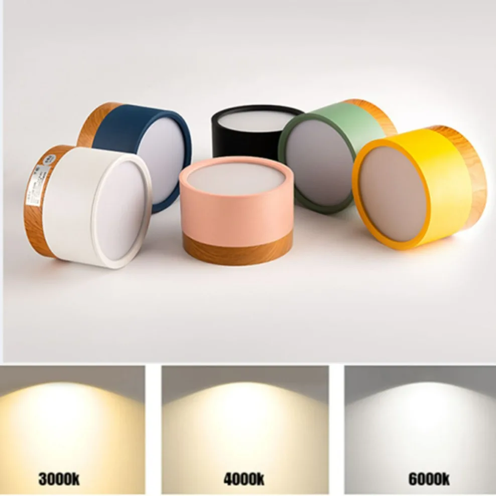 Macaroon LED Downlight dimmable 7W 10W 12W 15W Ceiling Nordic Wood Grain Spotlight AC175-265V Three-color variable light