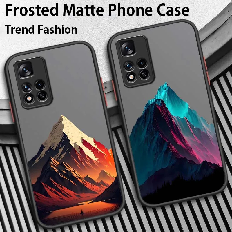 Sunset Mountain Lake For Redmi Note 14 12 11 Pro Max Plus 5G 4G Frosted Translucent Phone Case Cover