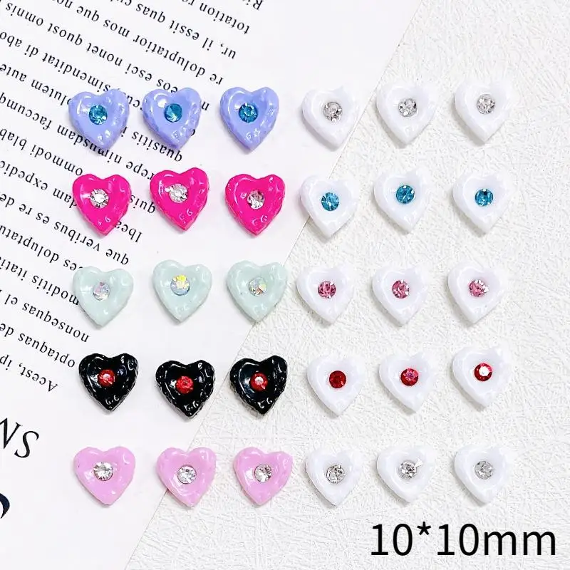 Colorful Mini Glass Rhinestones Nail Art Decorations 3D Minimalist Heart Resin Nail Charms for Making DIY Nails Accessories