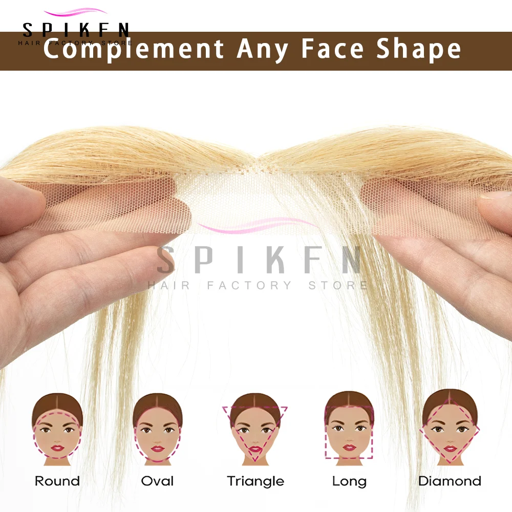 SPIKFN 10인치 레이스 인간의 머리카락 사이드 뱅스 천연 스트레이트 헤어 뱅스 6가지 색상 여성용 블랙 브라운 금발 머리